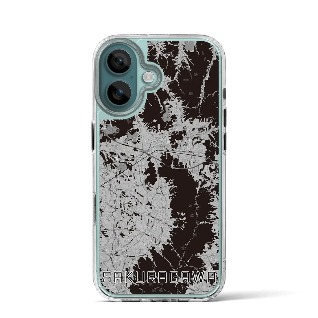 【桜川(茨城県)】地図柄iPhoneケース(MagSafeタイプ)モノトーン・iPhone 16 Pro 用