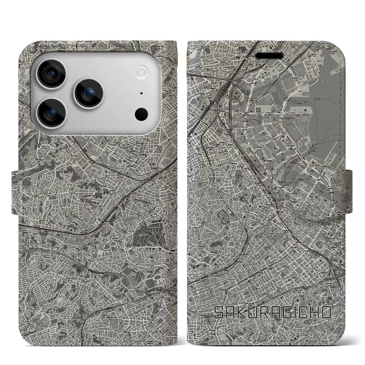 【桜木町（神奈川県）】地図柄iPhoneケース（手帳タイプ）