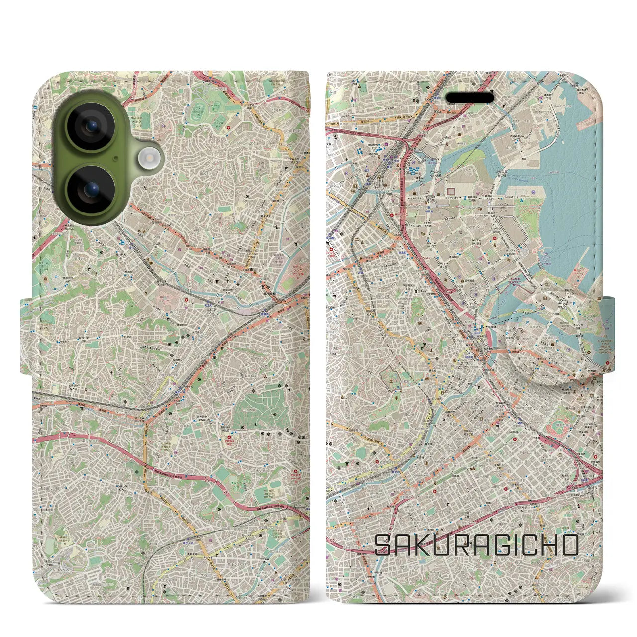 【桜木町（神奈川県）】地図柄iPhoneケース（手帳タイプ）