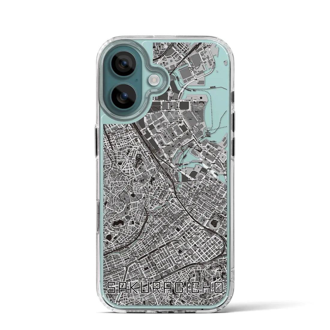 【桜木町（神奈川県）】地図柄iPhoneケース（MagSafeタイプ）モノトーン・iPhone 16 Pro 用
