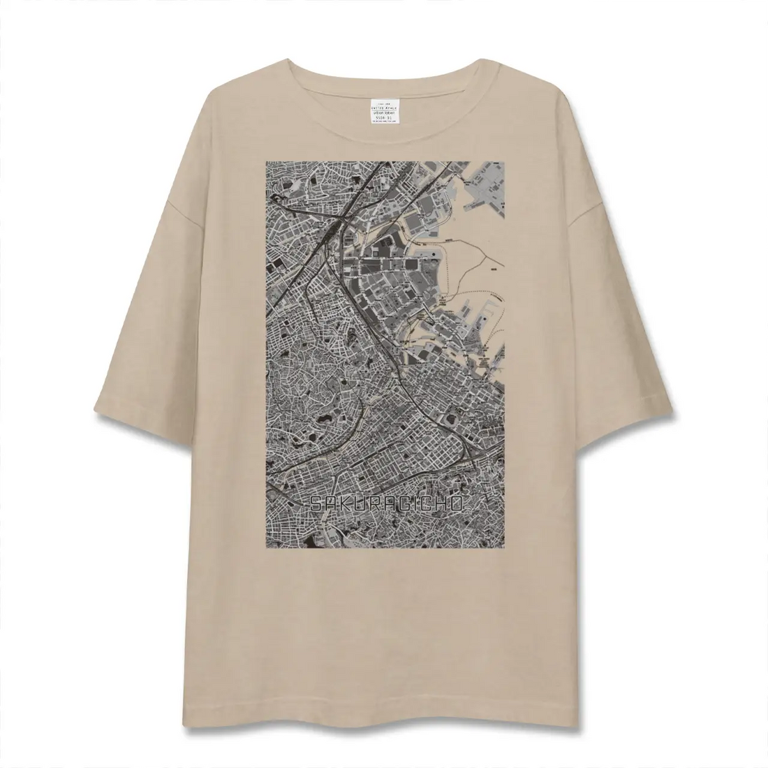 【桜木町（神奈川県）】地図柄ビッグシルエットTシャツ