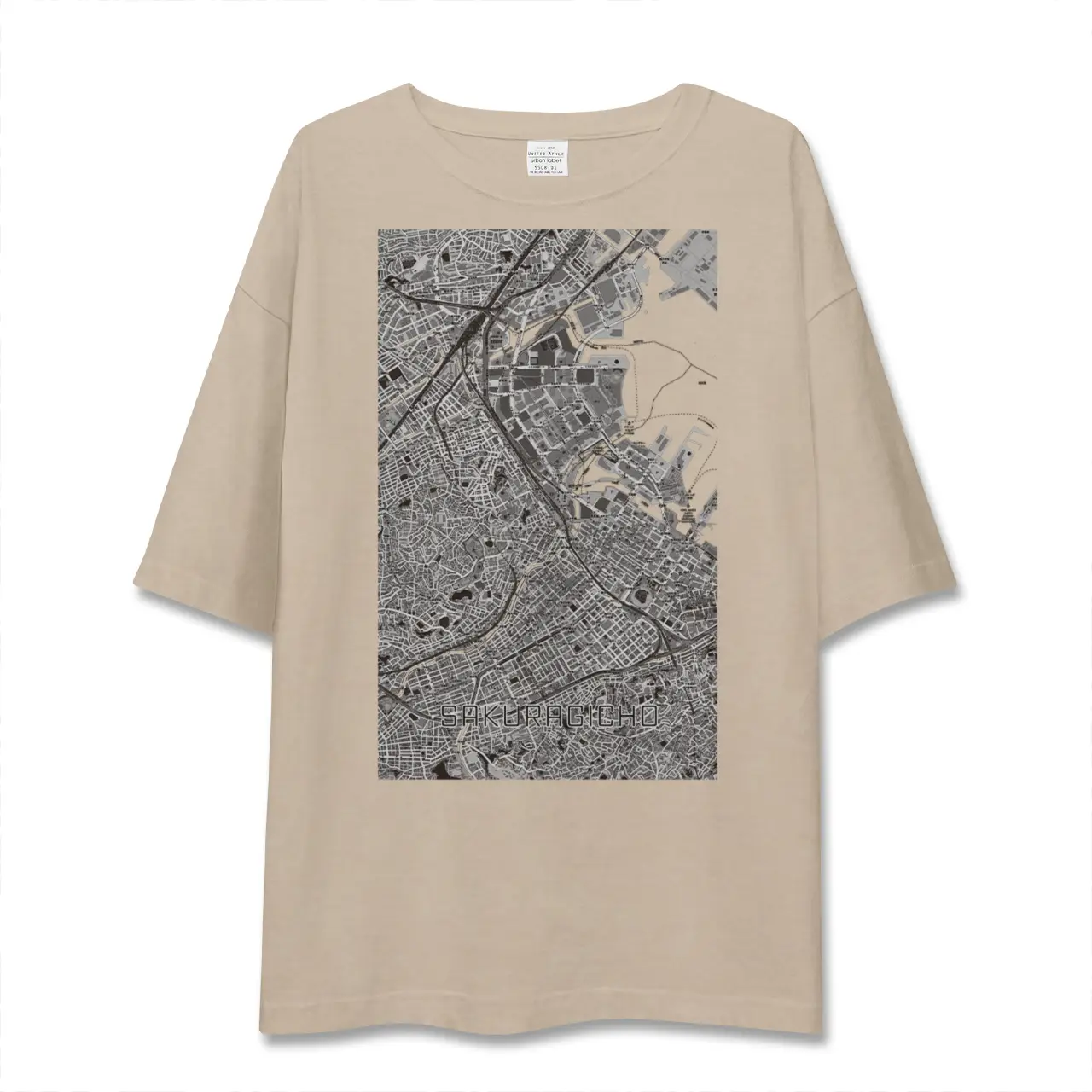 【桜木町（神奈川県）】地図柄ビッグシルエットTシャツ