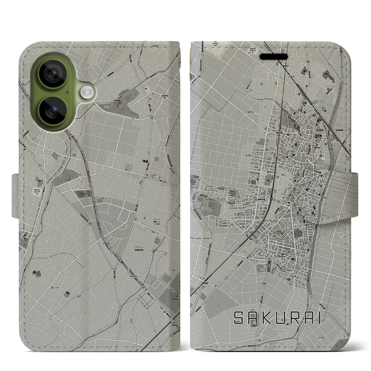 【桜井（愛知県）】地図柄iPhoneケース（手帳タイプ）