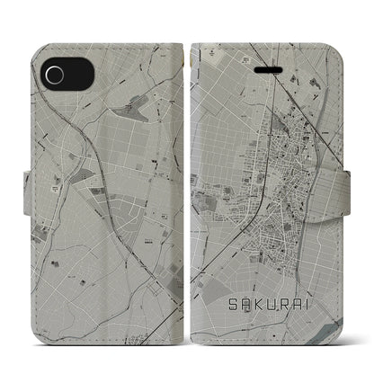 【桜井（愛知県）】地図柄iPhoneケース（手帳タイプ）モノトーン・iPhone SE（第3 / 第2世代） / 8 / 7 / 6s / 6 用