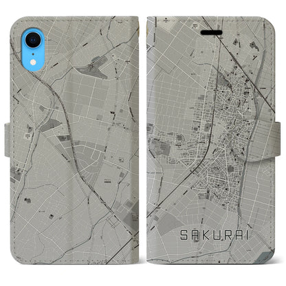 【桜井（愛知県）】地図柄iPhoneケース（手帳タイプ）モノトーン・iPhone XR 用
