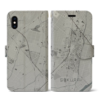【桜井（愛知県）】地図柄iPhoneケース（手帳タイプ）モノトーン・iPhone XS / X 用