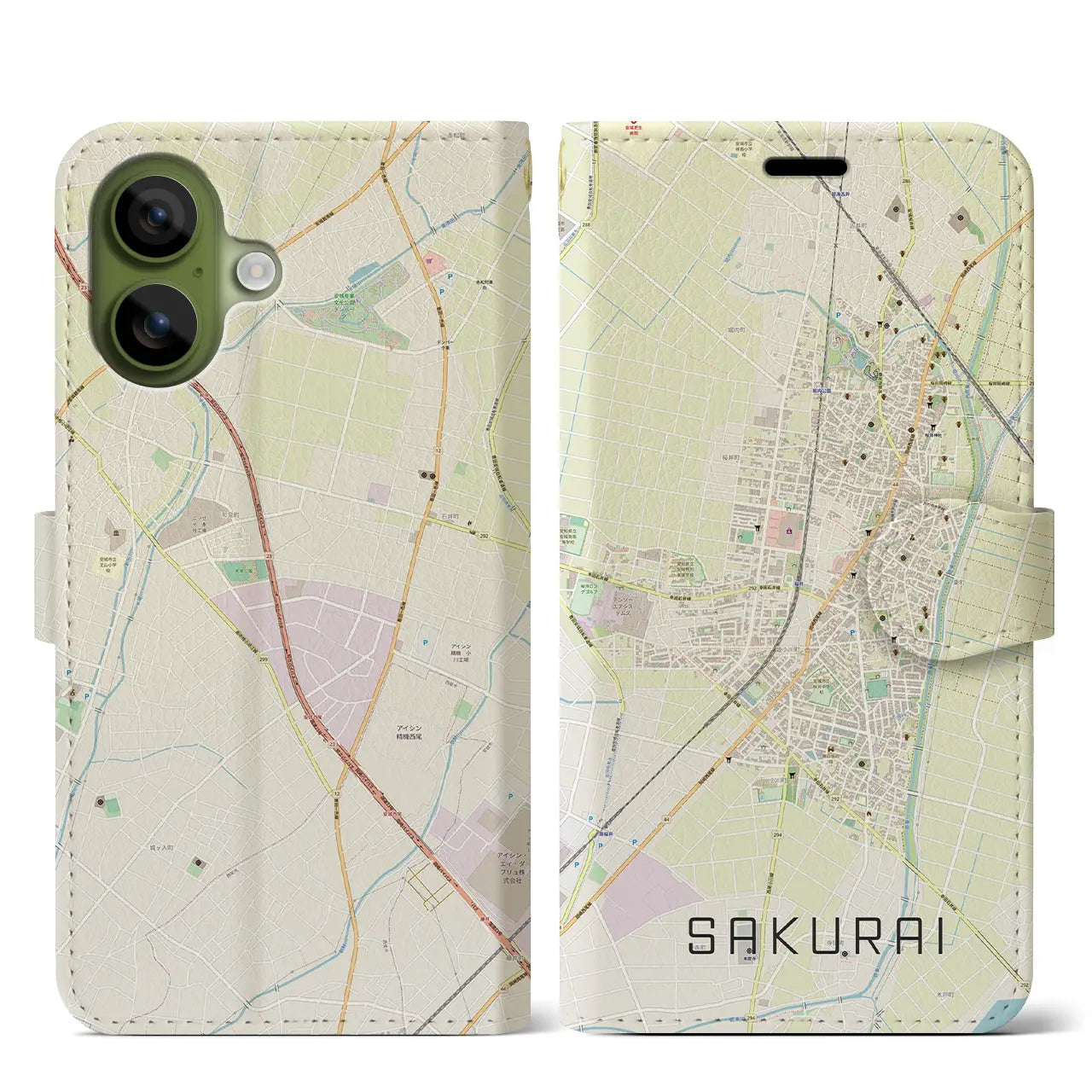 【桜井（愛知県）】地図柄iPhoneケース（手帳タイプ）