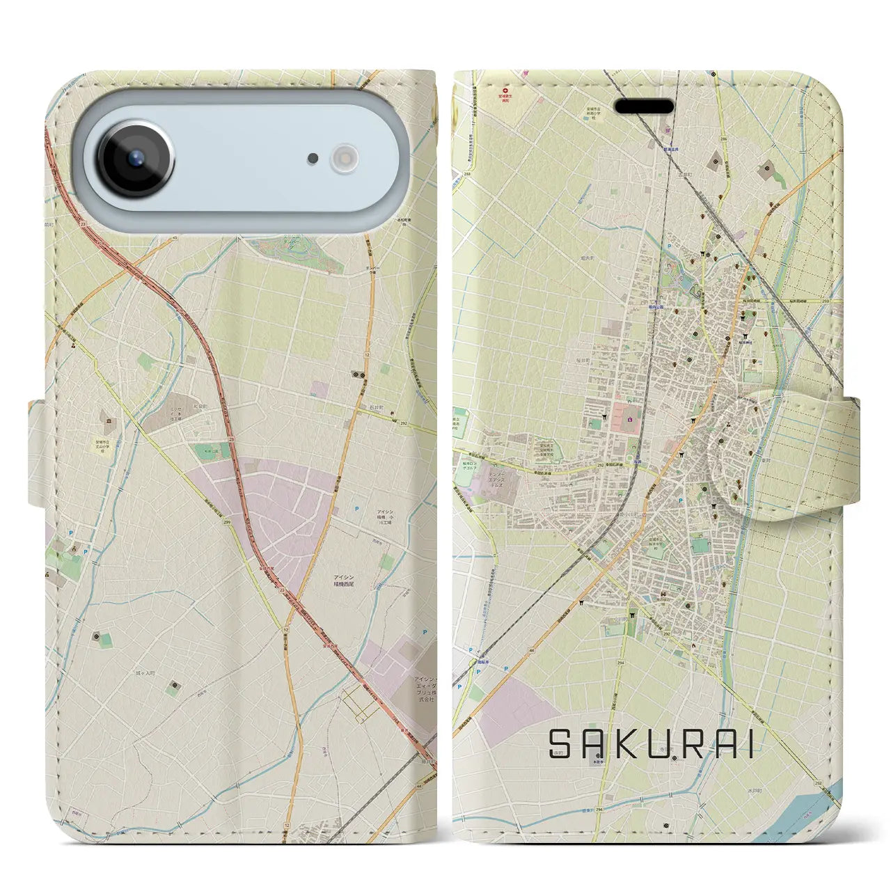 【桜井（愛知県）】地図柄iPhoneケース（手帳タイプ）