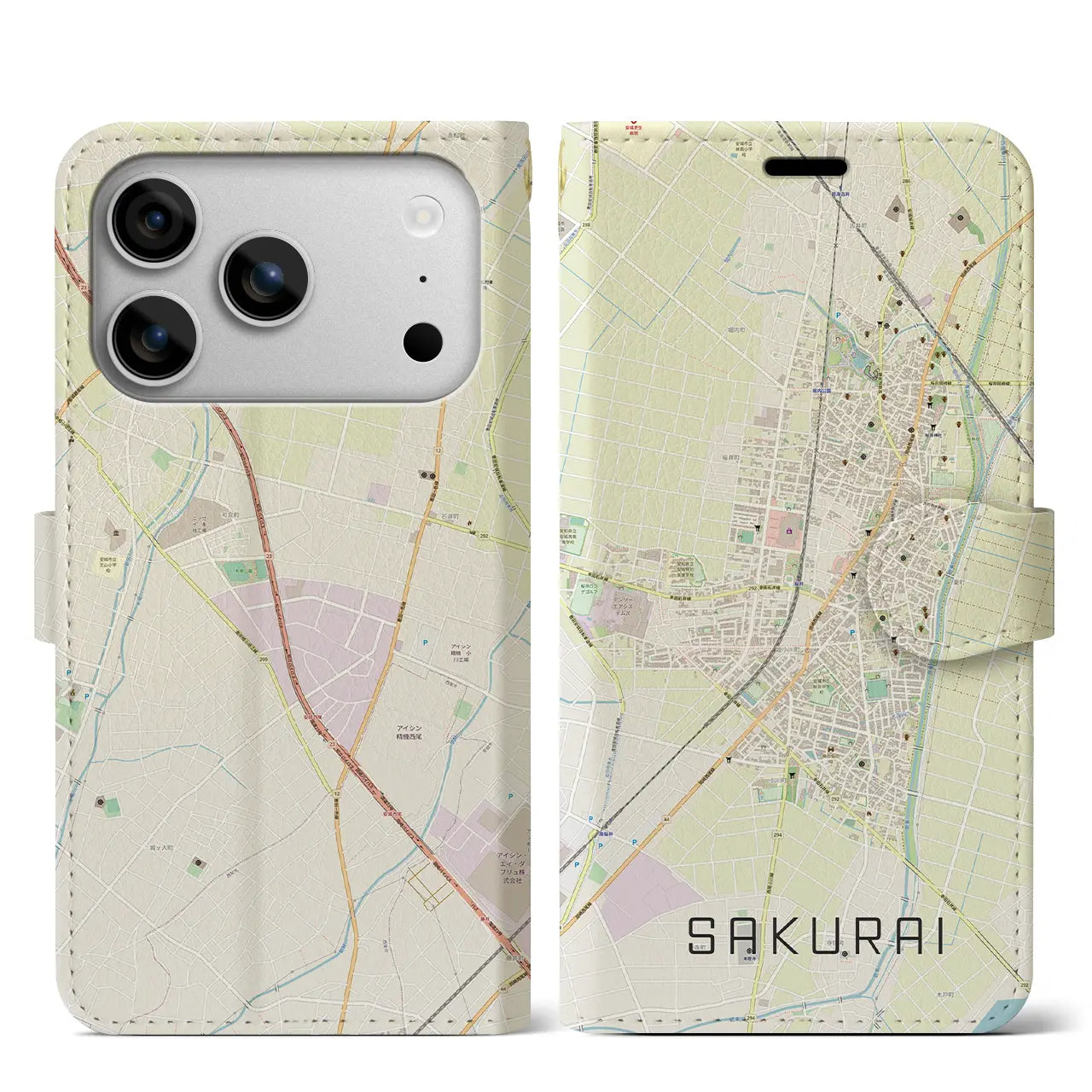 【桜井（愛知県）】地図柄iPhoneケース（手帳タイプ）