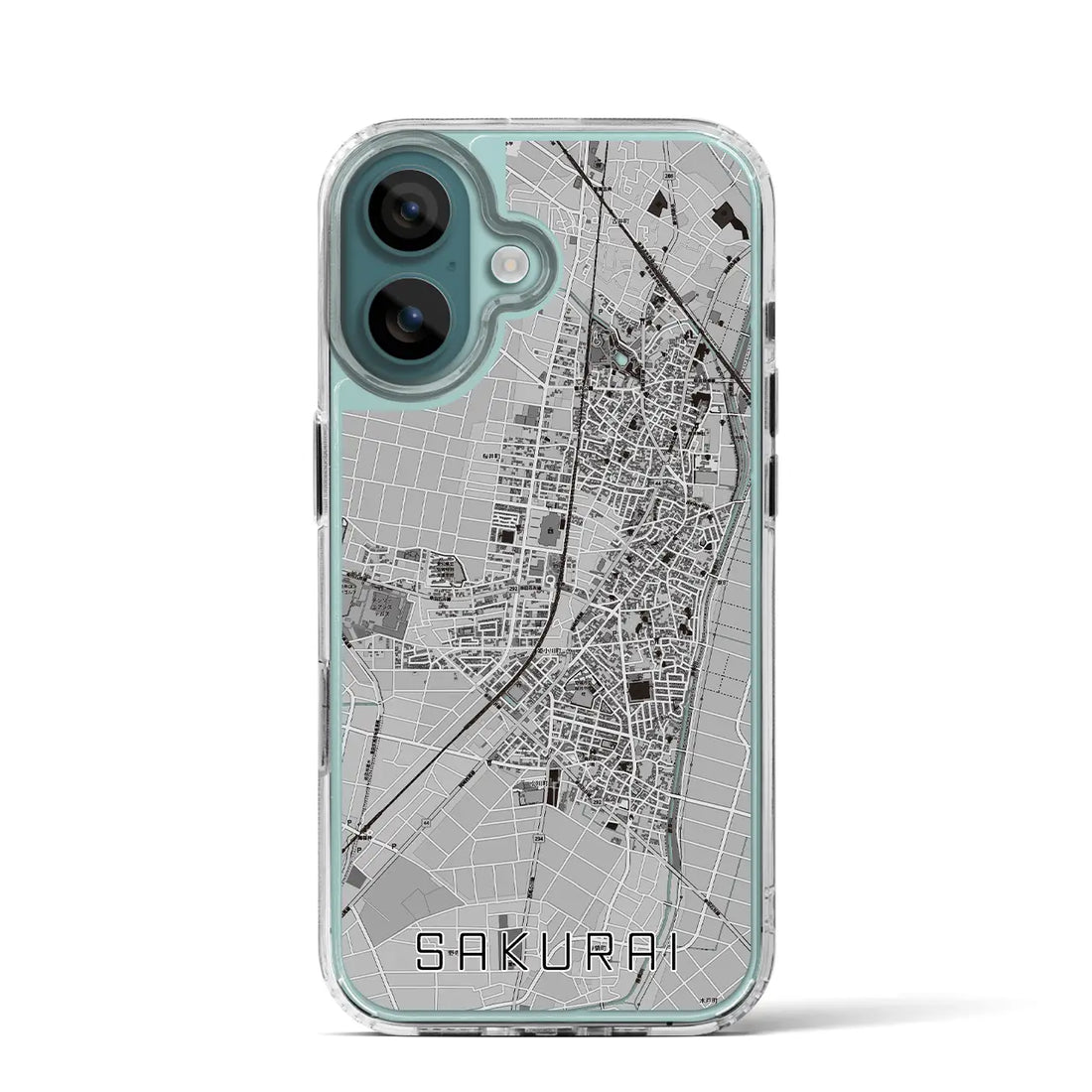 【桜井（愛知県）】地図柄iPhoneケース（MagSafeタイプ）モノトーン・iPhone 16 Pro 用