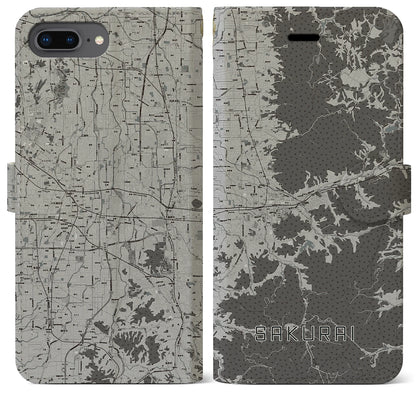 【桜井（奈良県）】地図柄iPhoneケース（手帳タイプ）モノトーン・iPhone 8Plus /7Plus / 6sPlus / 6Plus 用