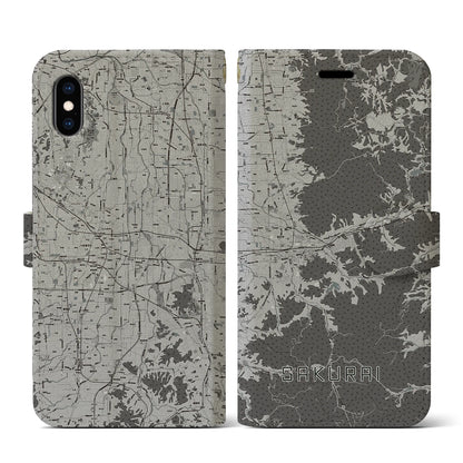 【桜井（奈良県）】地図柄iPhoneケース（手帳タイプ）モノトーン・iPhone XS / X 用