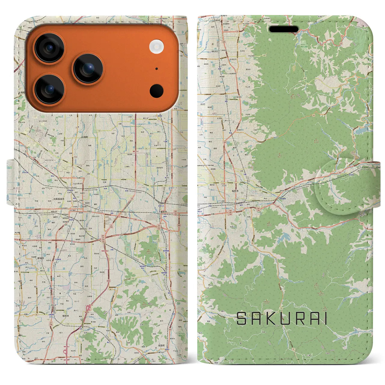 【桜井（奈良県）】地図柄iPhoneケース（手帳タイプ）