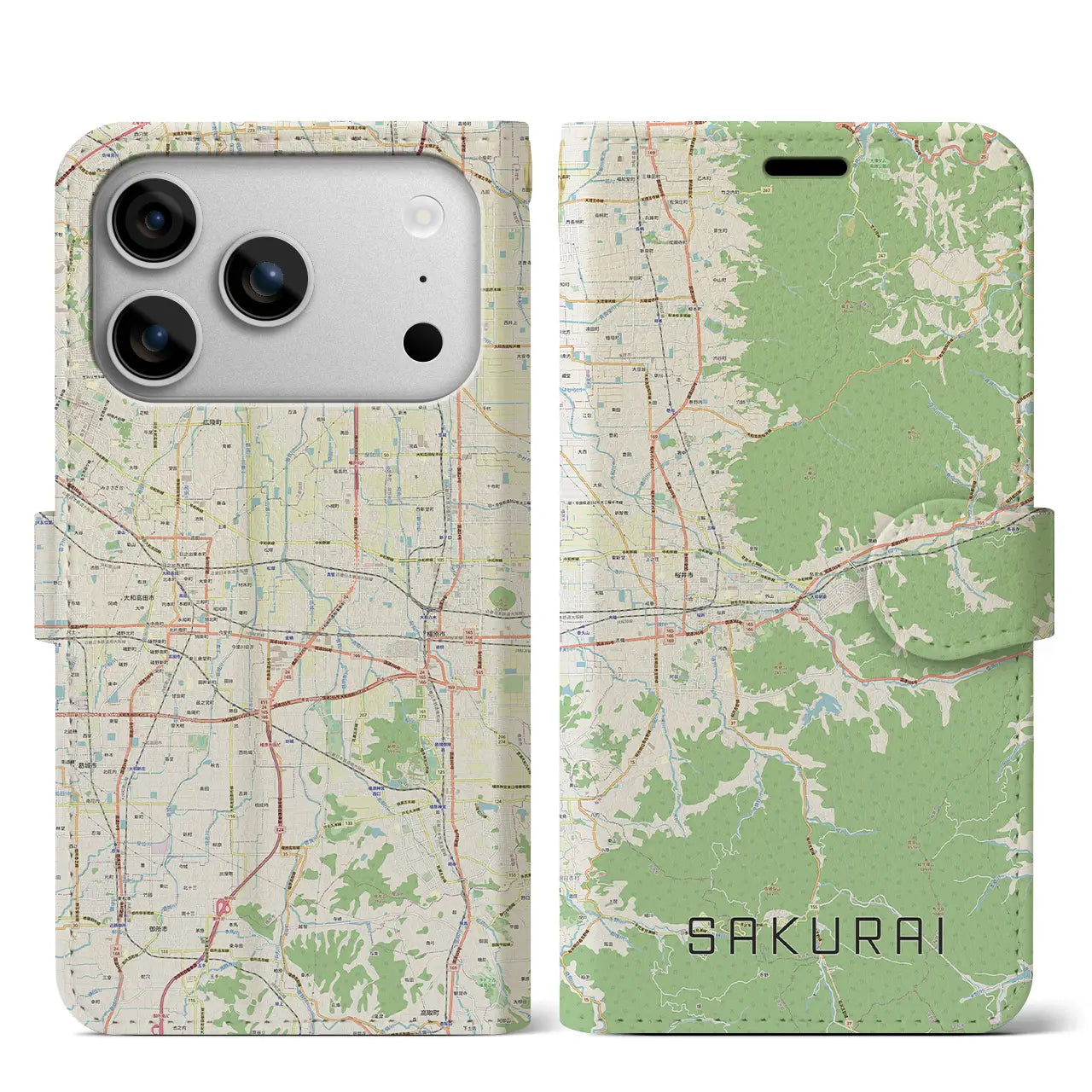 【桜井（奈良県）】地図柄iPhoneケース（手帳タイプ）