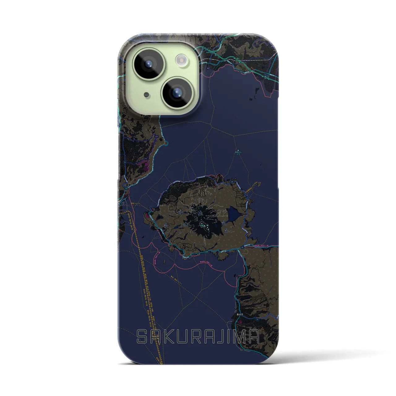【桜島（鹿児島県）】地図柄iPhoneケース（バックカバータイプ）