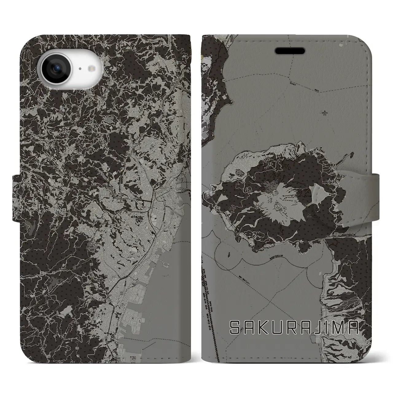 【桜島（鹿児島県）】地図柄iPhoneケース（手帳タイプ）
