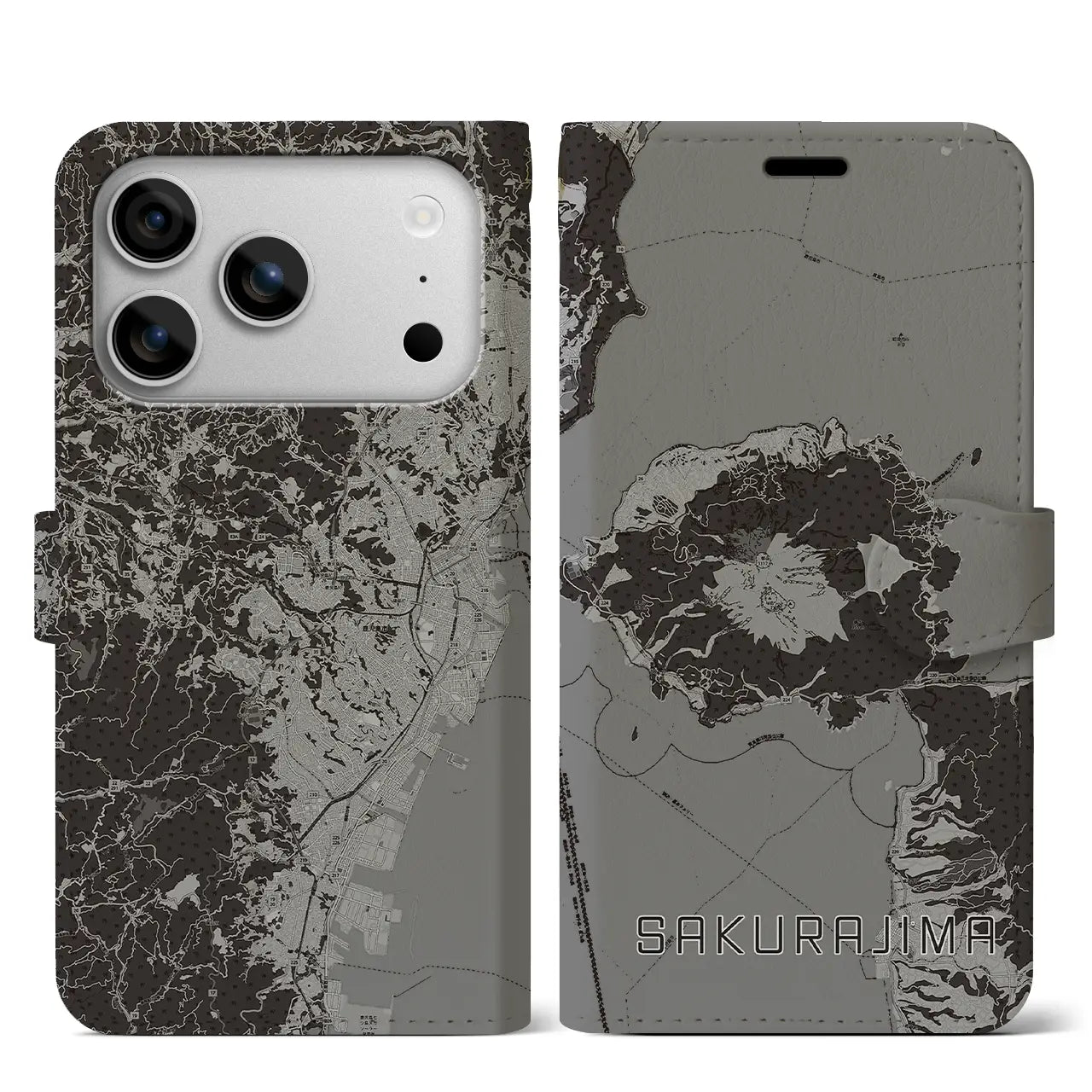 【桜島（鹿児島県）】地図柄iPhoneケース（手帳タイプ）