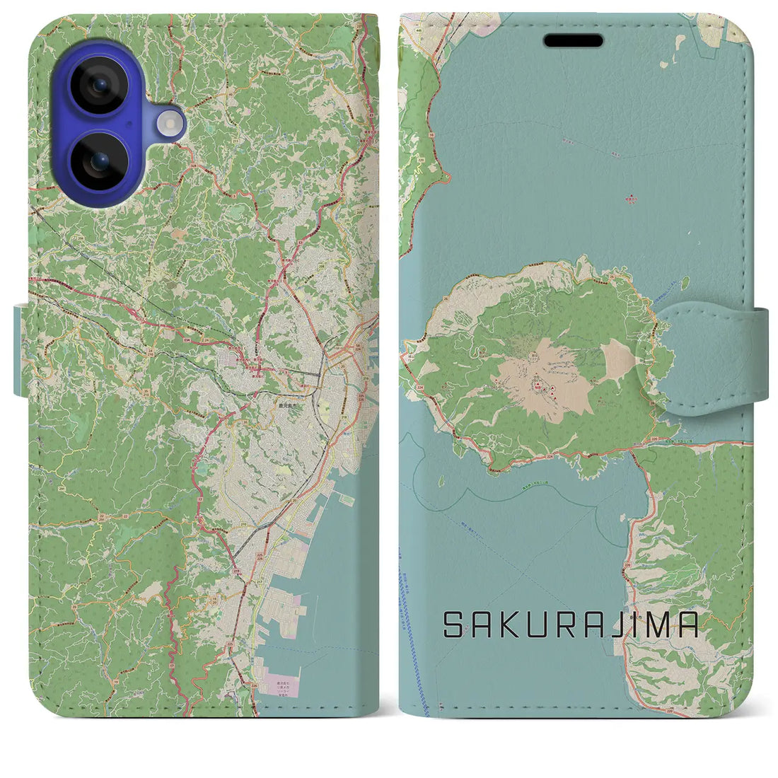 【桜島（鹿児島県）】地図柄iPhoneケース（手帳タイプ）ナチュラル・iPhone 16 Pro Max 用