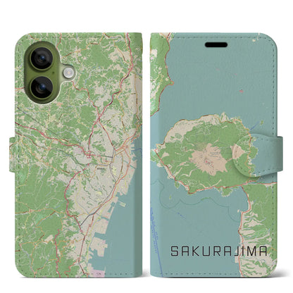 【桜島（鹿児島県）】地図柄iPhoneケース（手帳タイプ）