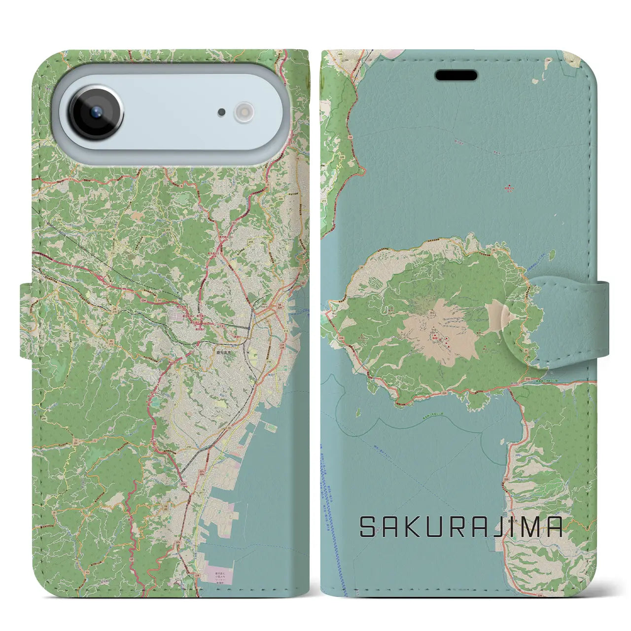 【桜島（鹿児島県）】地図柄iPhoneケース（手帳タイプ）