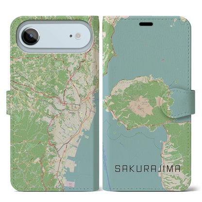 【桜島（鹿児島県）】地図柄iPhoneケース（手帳タイプ）