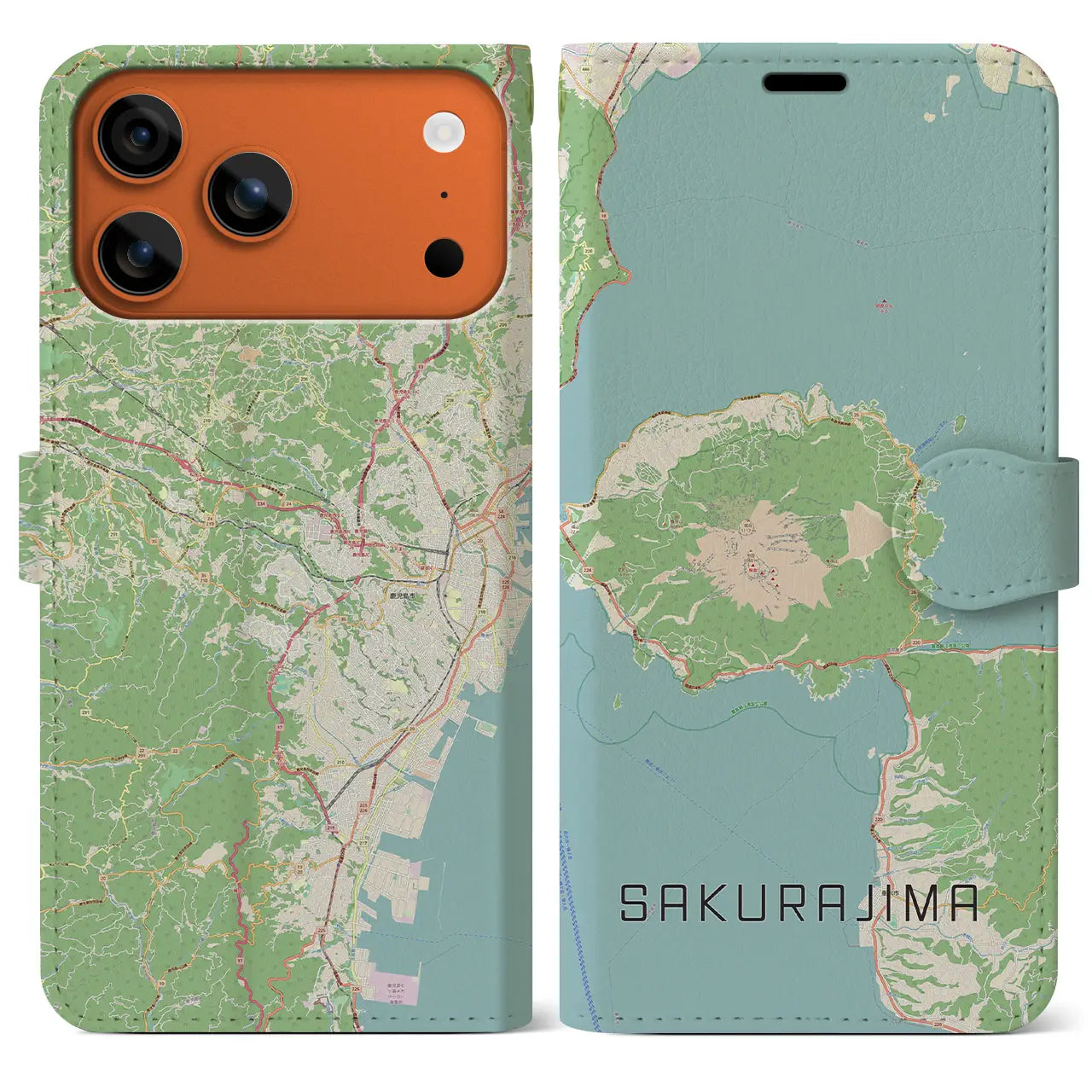【桜島（鹿児島県）】地図柄iPhoneケース（手帳タイプ）