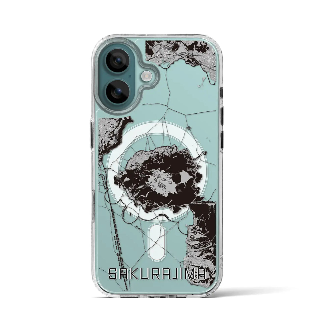 【桜島(鹿児島県)】地図柄iPhoneケース(MagSafeタイプ)モノトーン・iPhone 16 Pro 用