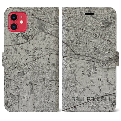 【桜上水（東京都）】地図柄iPhoneケース（手帳タイプ）モノトーン・iPhone 11 用
