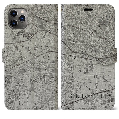 【桜上水（東京都）】地図柄iPhoneケース（手帳タイプ）モノトーン・iPhone 11 Pro Max 用