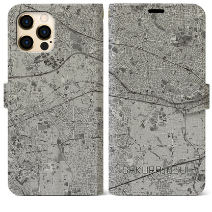 【桜上水（東京都）】地図柄iPhoneケース（手帳タイプ）モノトーン・iPhone 12 Pro Max 用