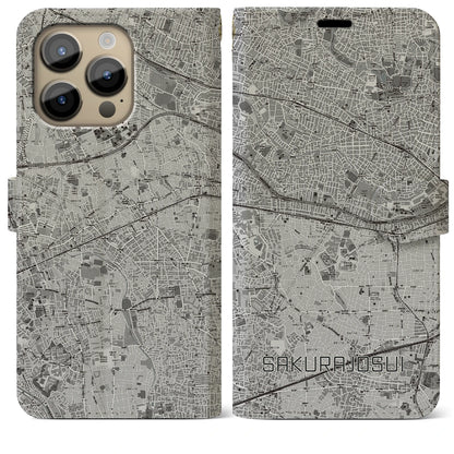 【桜上水（東京都）】地図柄iPhoneケース（手帳タイプ）モノトーン・iPhone 14 Pro Max 用