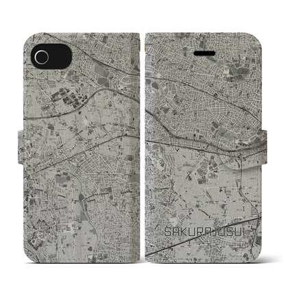 【桜上水（東京都）】地図柄iPhoneケース（手帳タイプ）モノトーン・iPhone SE（第3 / 第2世代） / 8 / 7 / 6s / 6 用