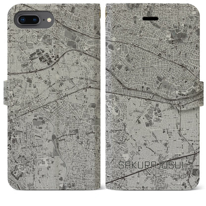 【桜上水（東京都）】地図柄iPhoneケース（手帳タイプ）モノトーン・iPhone 8Plus /7Plus / 6sPlus / 6Plus 用