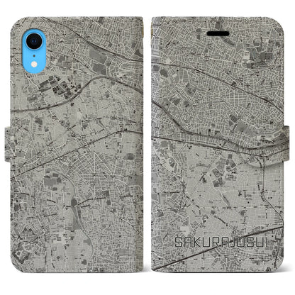 【桜上水（東京都）】地図柄iPhoneケース（手帳タイプ）モノトーン・iPhone XR 用