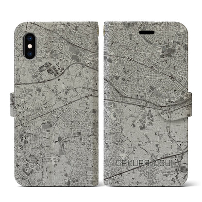 【桜上水（東京都）】地図柄iPhoneケース（手帳タイプ）モノトーン・iPhone XS / X 用