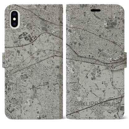 【桜上水（東京都）】地図柄iPhoneケース（手帳タイプ）モノトーン・iPhone XS Max 用