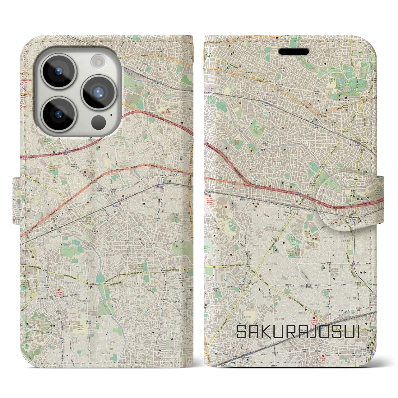 【桜上水（東京都）】地図柄iPhoneケース（手帳タイプ）