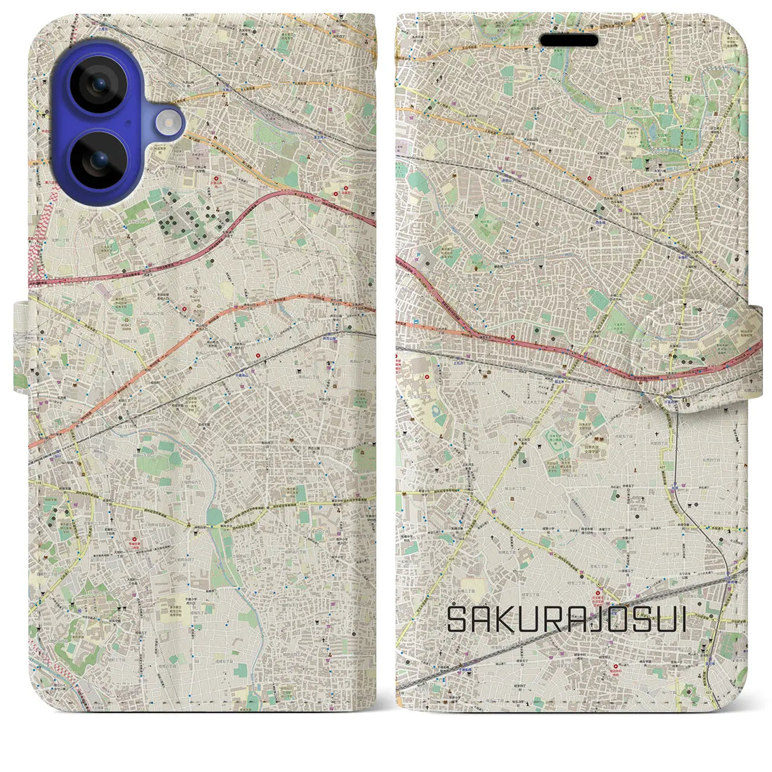 【桜上水（東京都）】地図柄iPhoneケース（手帳タイプ）ナチュラル・iPhone 16 Pro Max 用