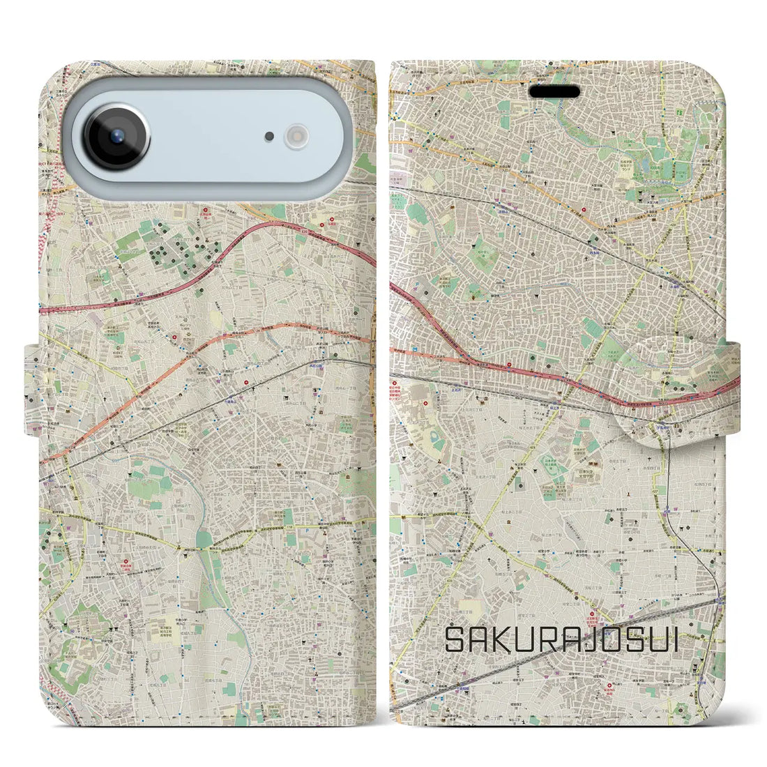 【桜上水（東京都）】地図柄iPhoneケース（手帳タイプ）モノトーン・iPhone 17 Pro Max 用