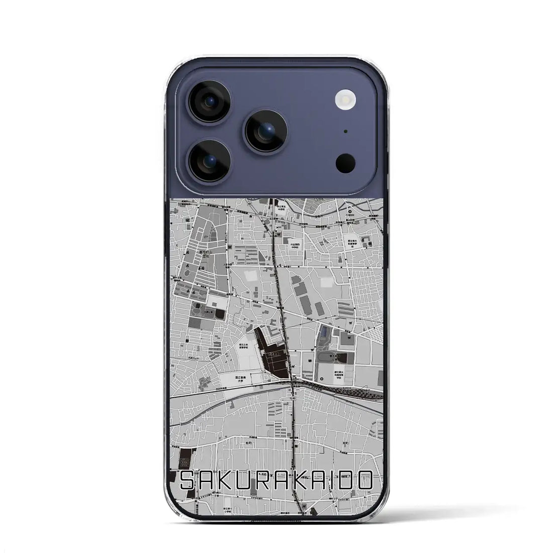 【桜街道(東京都)】地図柄iPhoneケース(クリアタイプ)モノトーン・iPhone 17 Pro Max 用