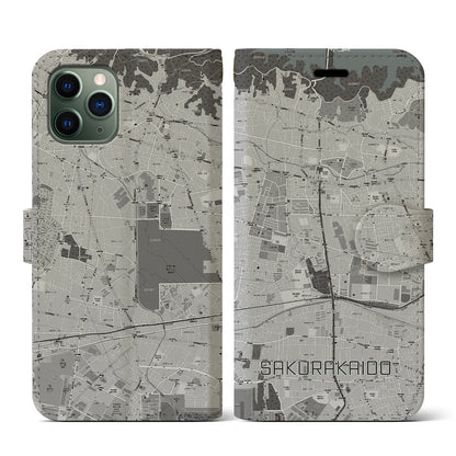 【桜街道（東京都）】地図柄iPhoneケース（手帳タイプ）モノトーン・iPhone 11 Pro 用