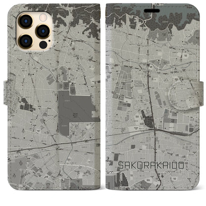 【桜街道（東京都）】地図柄iPhoneケース（手帳タイプ）モノトーン・iPhone 12 Pro Max 用