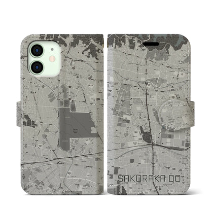 【桜街道（東京都）】地図柄iPhoneケース（手帳タイプ）モノトーン・iPhone 12 mini 用