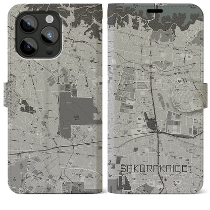 【桜街道（東京都）】地図柄iPhoneケース（手帳タイプ）モノトーン・iPhone 15 Pro Max 用