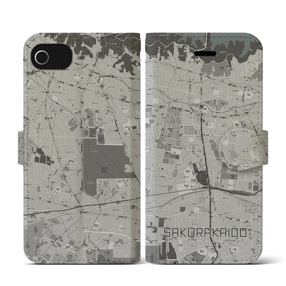 【桜街道（東京都）】地図柄iPhoneケース（手帳タイプ）モノトーン・iPhone SE（第3 / 第2世代） / 8 / 7 / 6s / 6 用