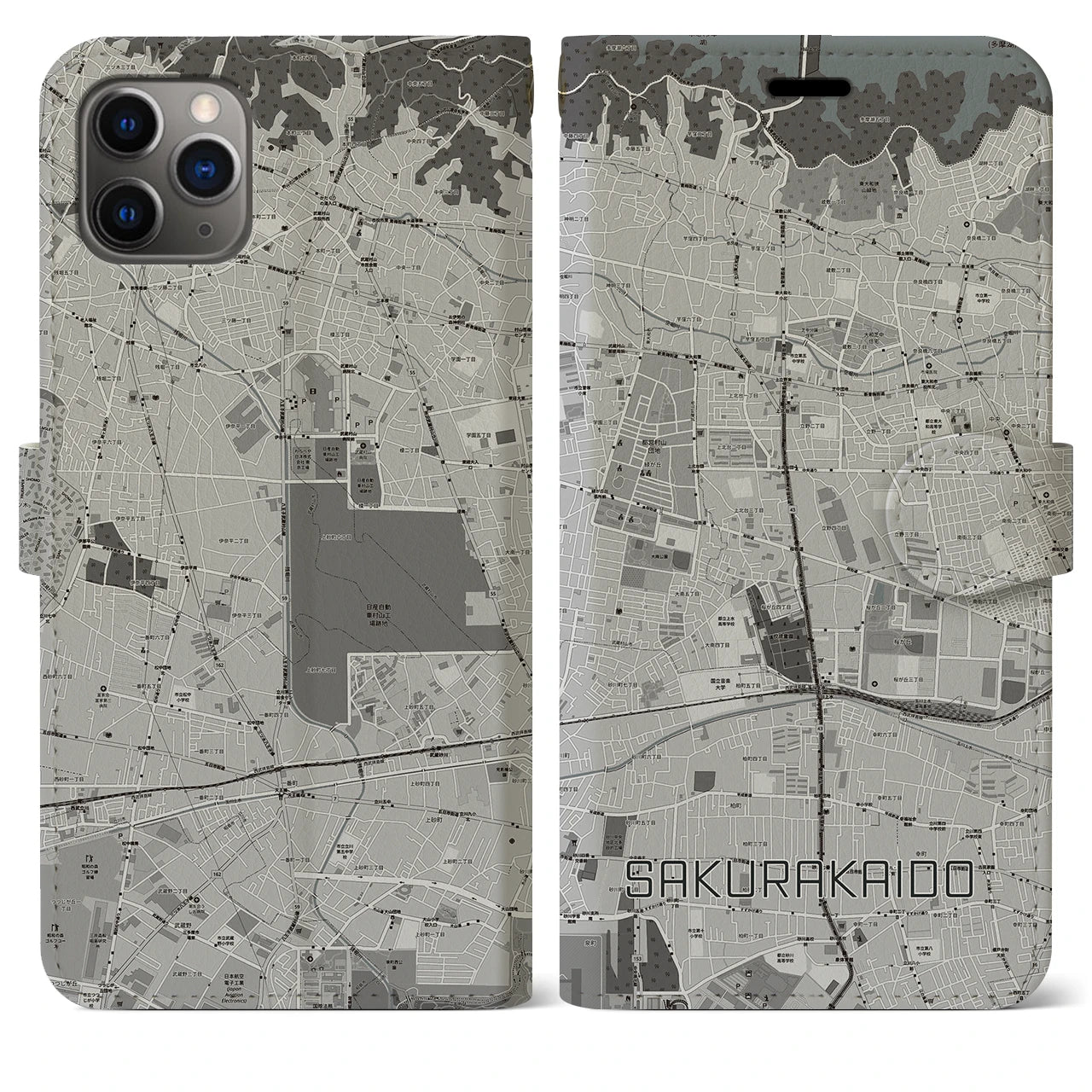 【桜街道（東京都）】地図柄iPhoneケース（手帳タイプ）