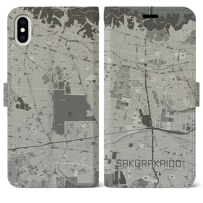 【桜街道（東京都）】地図柄iPhoneケース（手帳タイプ）モノトーン・iPhone XS Max 用