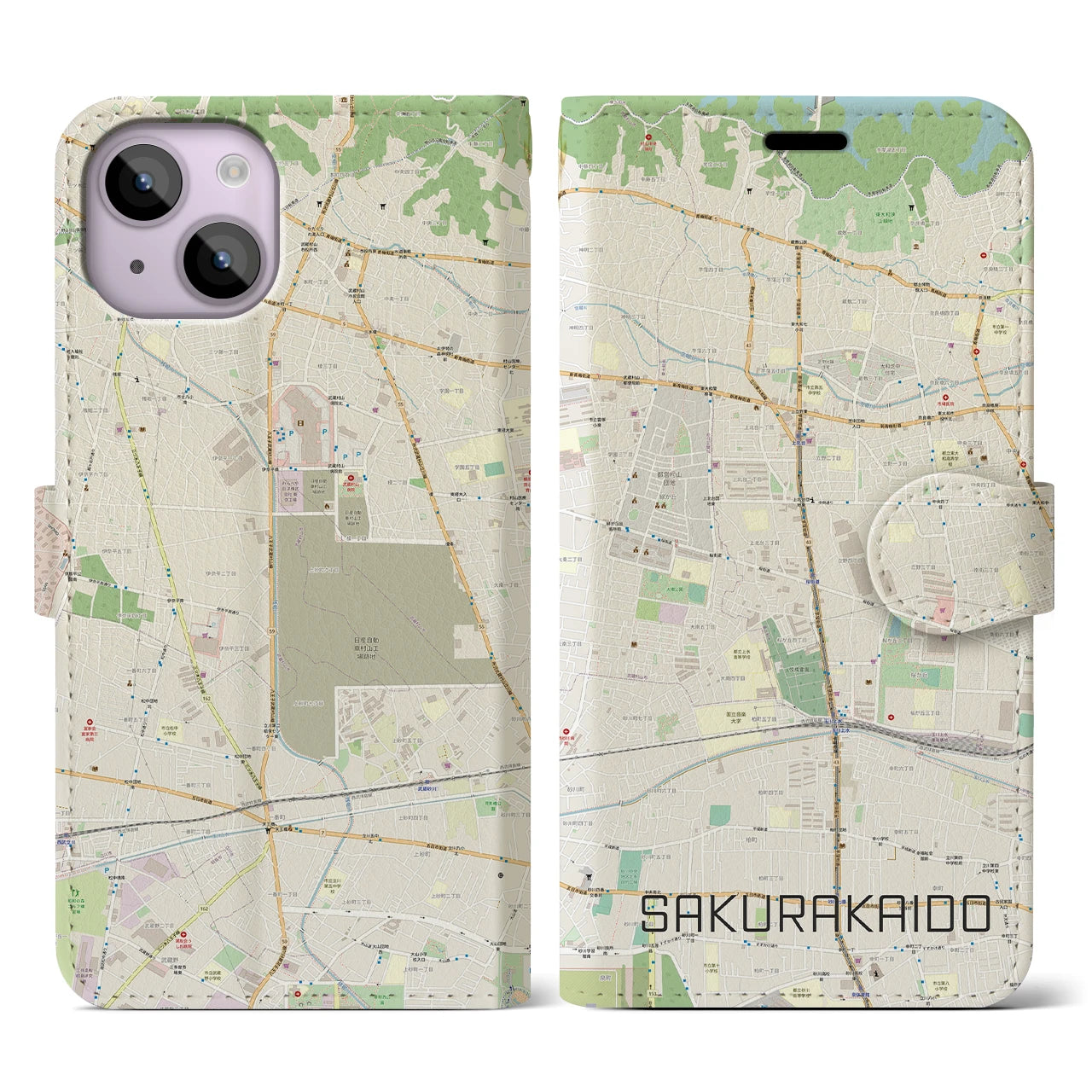 【桜街道（東京都）】地図柄iPhoneケース（手帳タイプ）