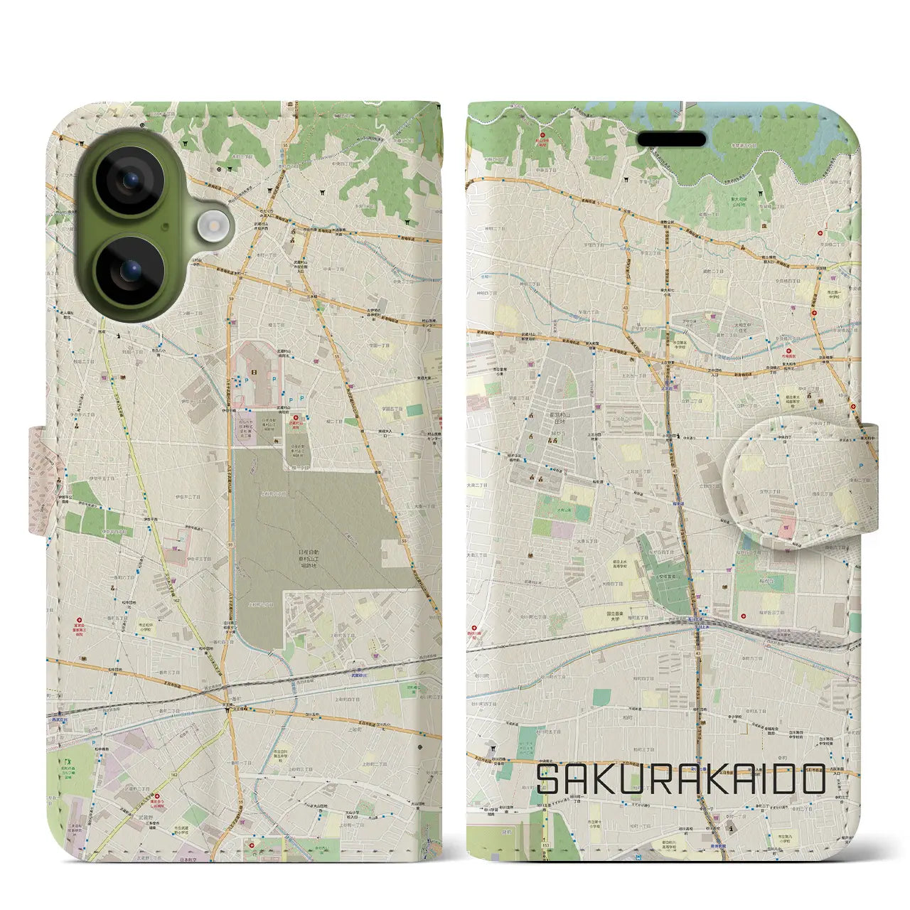 【桜街道（東京都）】地図柄iPhoneケース（手帳タイプ）