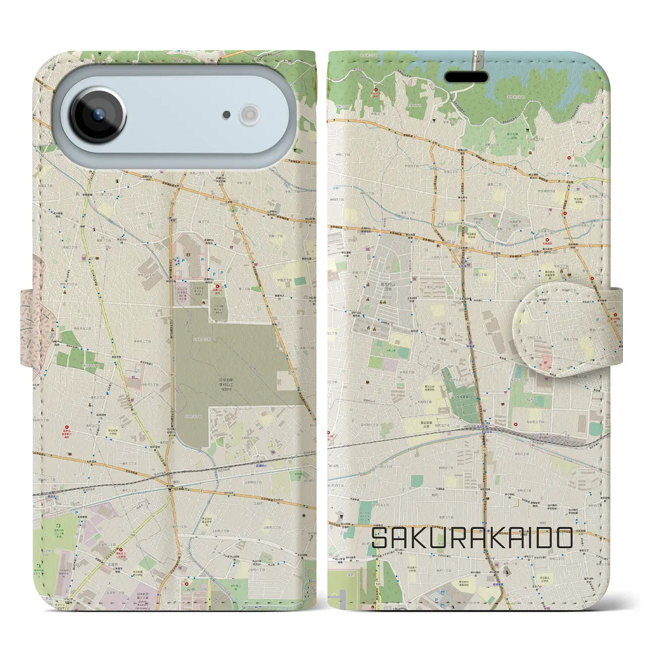 【桜街道（東京都）】地図柄iPhoneケース（手帳タイプ）